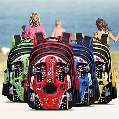Racing Car Nylon Backpack for Kids, 4 Colors, Lightweight & Durable