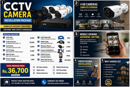 CCTV Camera Installation Package (4 Cameras Full Setup)