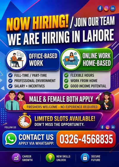 Need urgent staff of 100 persons for office and online work