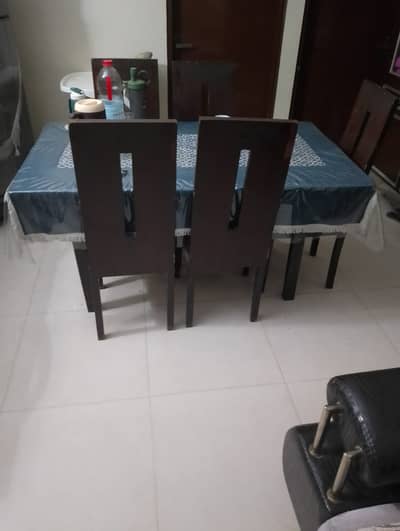 06 Seaters Dining Table Glass Top with Chairs for Sale