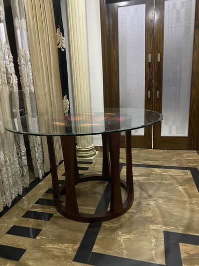 Premium Round Glass Table with Solid Wooden Base