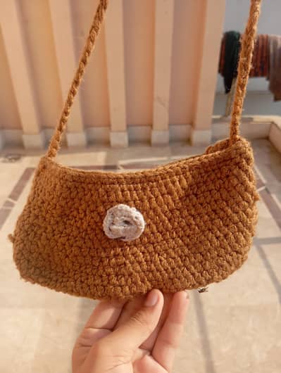 crochet  hand made bag brown colour