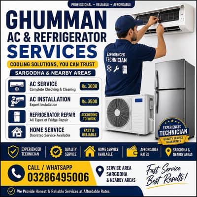 Ac service, Installation, refrigerator Repairing in Sargodha