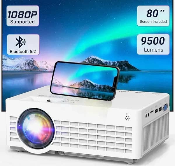 Mini Projector with Screen, 1080P Portable Projector with Bluetooth, Outdoor Movie Projector Compatible with TV Stick Smartphone & Tablet PC HDMI USB AV TF