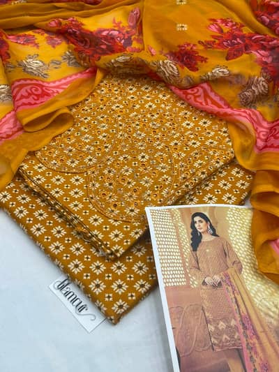 "Glamour Embroidered Premium Lawn Suit with Chiffon Dupatta | 3 Piece