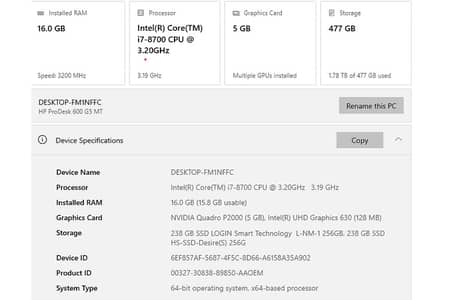 CORE I 7,8TH GENERATION,3.2 HERTZ. HP SMARTTANK PRINTER,SSD,HD