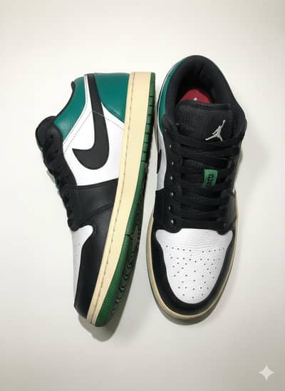 Air Jordan 1 Low Mystic Green (Classic White/Black/Green Colorway).