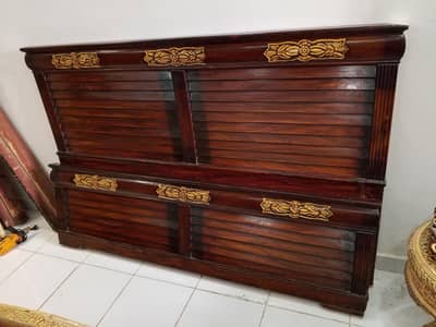 Wooden Bed Set with Almari and Side Drawers
