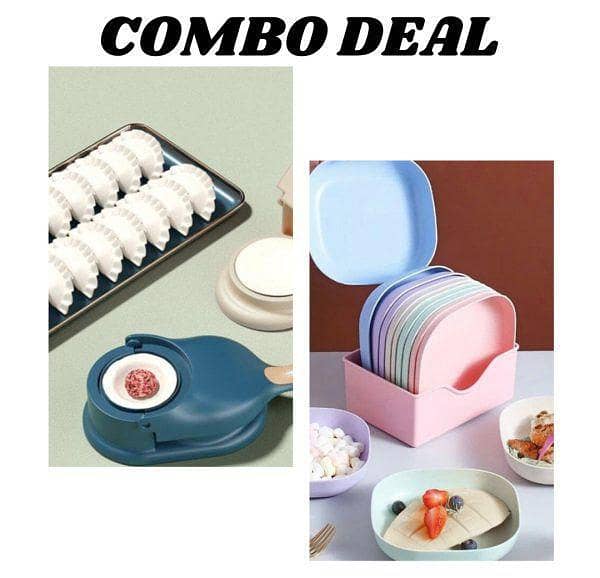 Pack of 2: 10-Piece Multi-Function Spit Bone Plate Set and 2-in-1 Dumpling & Samosa Maker | Premium Food-Grade Kitchen Set
