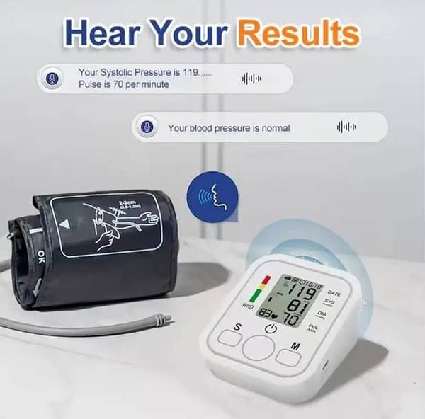Digital Blood Pressure Monitor Upper Arm Automatic BP Machine with Large LCD Display, Voice Function, USB Rechargeable & Memory – Home Use for Adults & Seniors