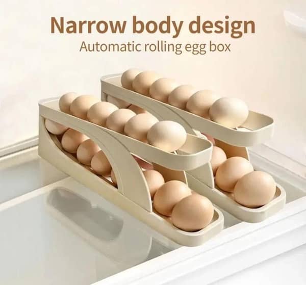 4 Tier Egg Holder for the Refrigerator Automatic Scrolling Egg Rack Holder Large Capacity Multi functional Egg Organizer Storage Box