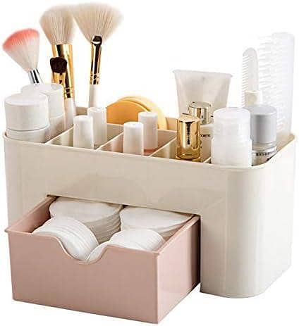 Plastic Makeup Organizer with Drawer - Desktop Cosmetic Storage Box for Brushes, Jewelry, and Small Desk Items