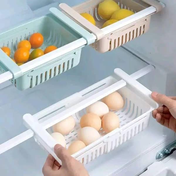 Adjustable Fridge Storage Basket: Expandable Plastic Rack for Space-Saving Refrigerator Organization