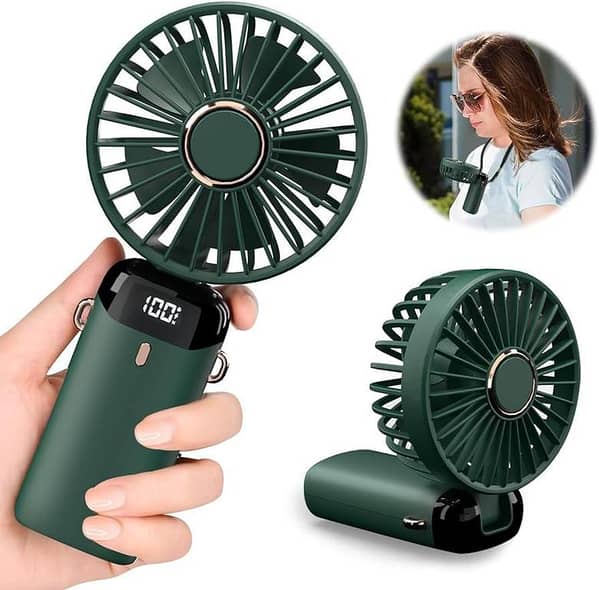 Portable Handheld Mini Fan N15 – 5-Speed USB Rechargeable Folding Fan with LED Display and Lanyard