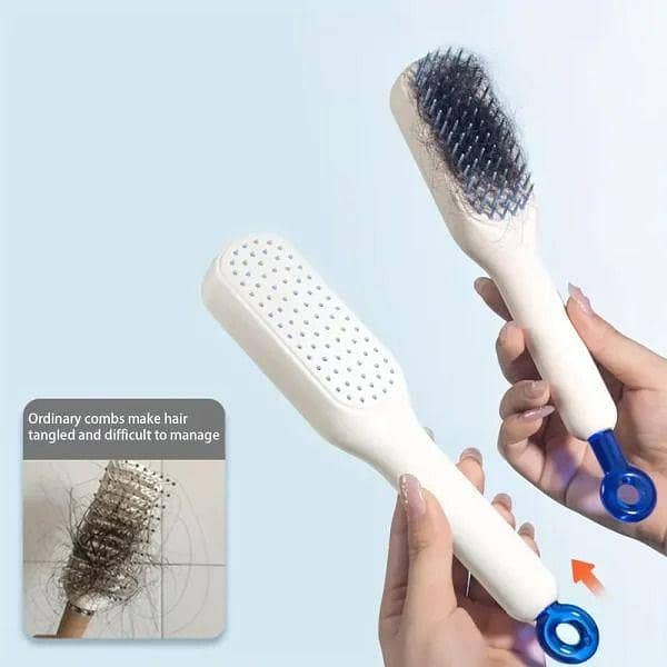 Self Cleaning Anti Static Massage Comb, Retractable Cleaning Hair Combo,Hair brush for Girls and Women , Hair removal and Cleaning Self-Cleaning Hair Brush & Telescopic Comb (Random Color)
