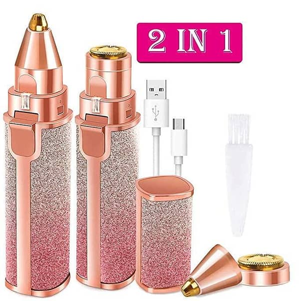 2 in 1 Electric Eyebrow Trimmer and Shaver for All Areas – Rechargeable, Painless Hair Removal with LED Light