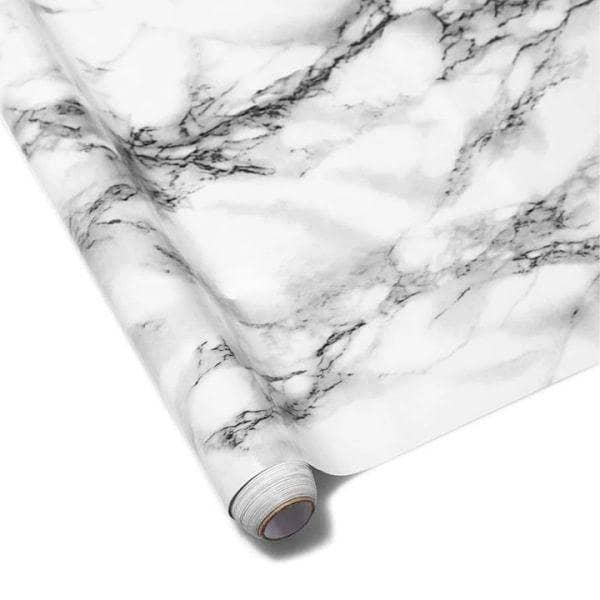 WHITE & BLACK Waterproof Heat-Resistant Self-Adhesive Anti-Oil Kitchen Wallpaper Marble Sheet 60x200 cm