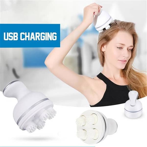 Electric Scalp Massager with 4 Moveable Massage Clusters, Rechargeable, Portable, Washable Head for Fatigue Relief and Hair Health