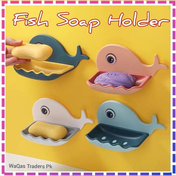 Fish Shape Soap Box for Bathroom Drain Storage, Self-Adhesive Wall Mounted Soap Tray