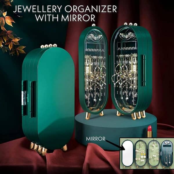 Foldable Jewelry Organizer with Mirror for Earrings and Necklace Hanging Holder