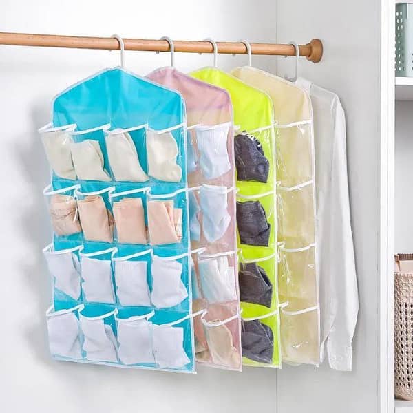 16-Grid Clear Hanging Storage Bag for Socks, Underwear, Bra and Small Items