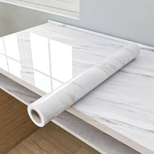 Marble Sheet Sticker for Kitchen and Walls in White & Grey, 60 x 200 cm
