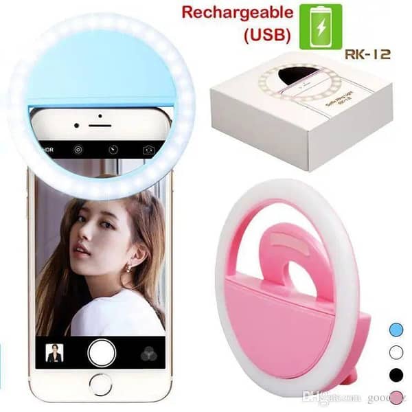 Mobile Selfie Ring Light for Smartphones — Portable 32-LED, 3W with Rechargeable Battery and USB Cable