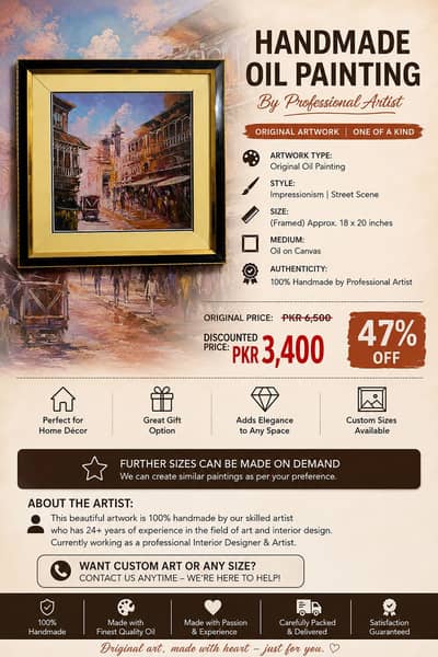 Original Handmade Oil Painting – Luxury Framed Wall Art