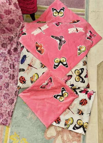 Home decor bundle: one rug, four piece of 7 x 8 curtains, two stools,