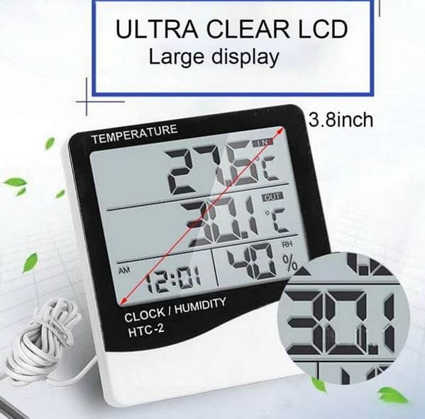 HTC-2 Digital LCD Temperature Humidity Meter Thermometer Hygrometer with Clock