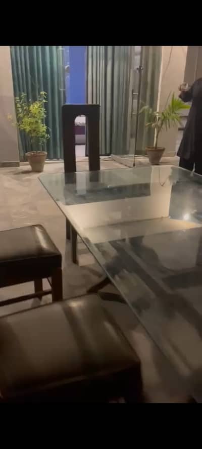 Pure High Quality Wooden Dinning Table with thick Glass and 6 Chairs