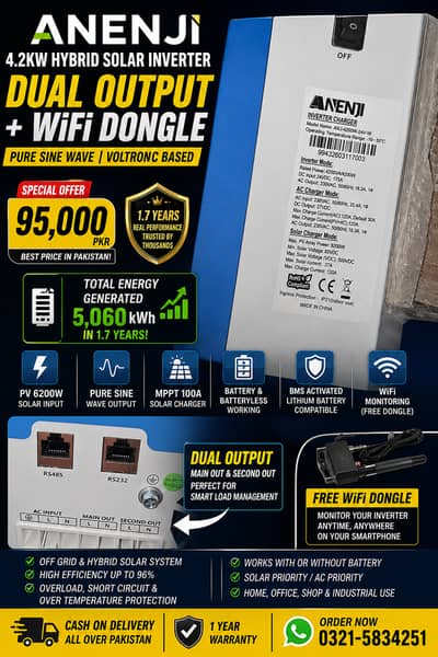 Anenji 4.2kv hybrid solar international voltronic dual output pv6200
