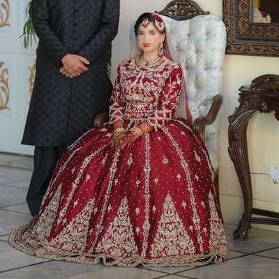 Luxury Bridal Lehenga - Deep Maroon - Heavy embellishment