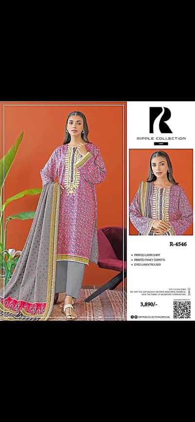  Elegant Pink Printed 3-Piece Lawn Suit – Summer Collection