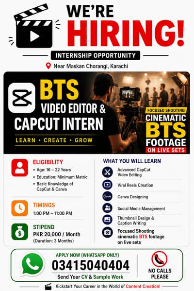 Hiring Video Editor Intern | BTS Content Creation Internship Jobs
