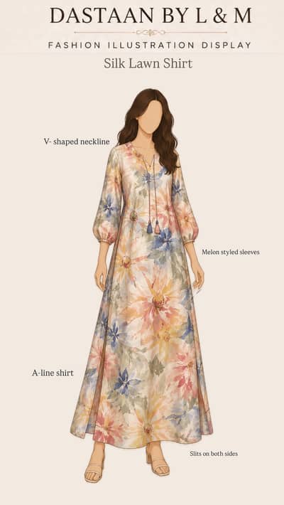  Dastaan Floral Silk Lawn A-Line Maxi – Elegant Summer Collection