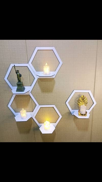 Modern hexagon wall shelves White floating decor