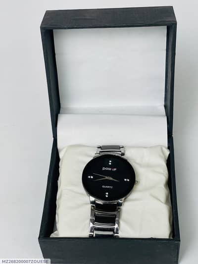 MEN'S STAINLESS STEEL QUARTZ BLACK DIAL WATCH