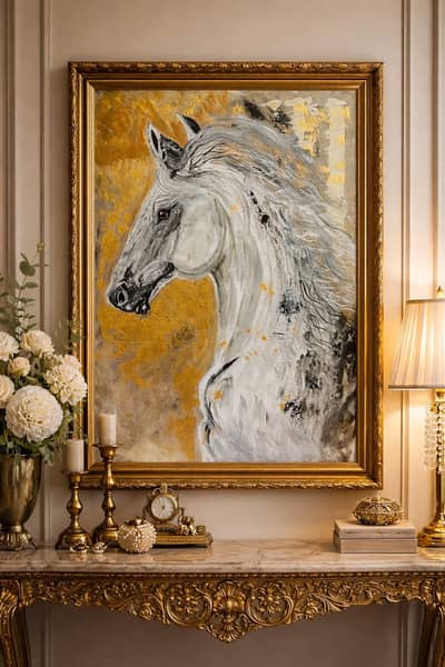 classical golden horse painting original artwork