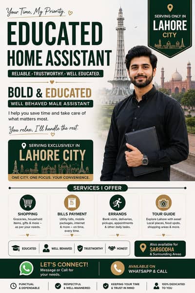 Eduacated & Well Behaved Male Home Assistant | Shopping, Bills,