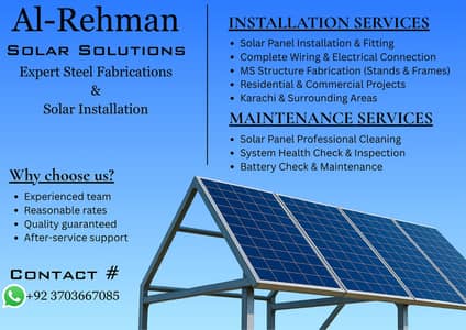 Solar installation, Maintenance and Fabrication.