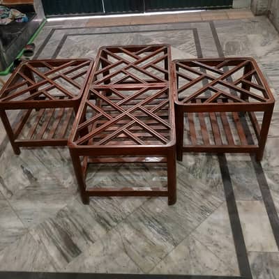 set of 3 tables vintage expensive wooden