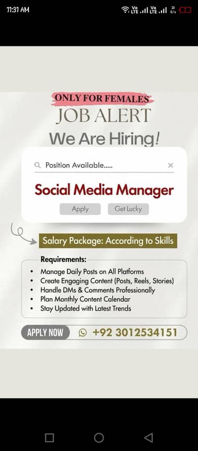 Online Social media Posting K Liye Female staff required ha