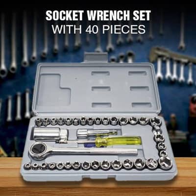 Socket Wrench set 40 pcs stainless steel Grey