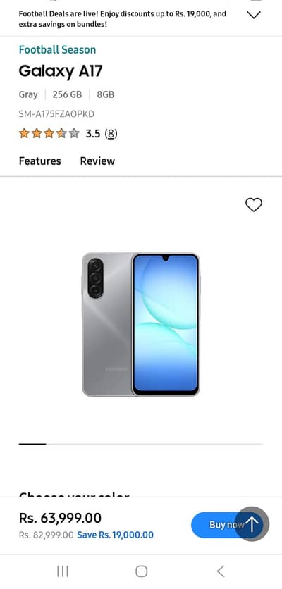 Samsung Mobile A17 8gb 256gb
