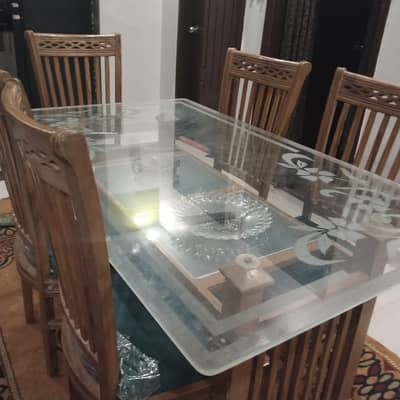 Solid Sheesham Wood 4-Seater Dining Table Set with Glass Top