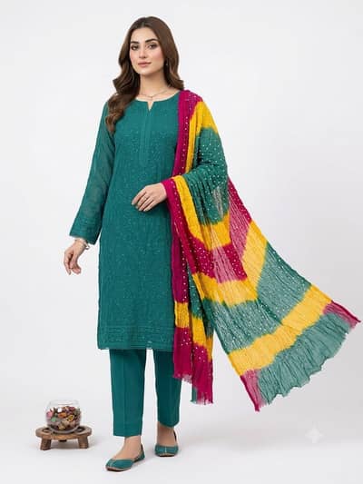 Handmade Chunri Embroidery Chiffon Suit Rs. 2500 COD