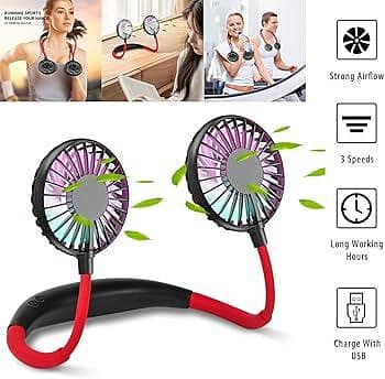 Rechargeable Neck Fan with multi Colours lights