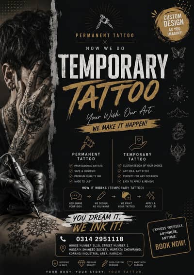 Tattoo artist parament or temporary tattoos available