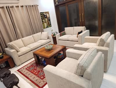 BRAND NEW 7 SEATER SOFA SET WITH MODERN JUTE VISCOSE FABRIC